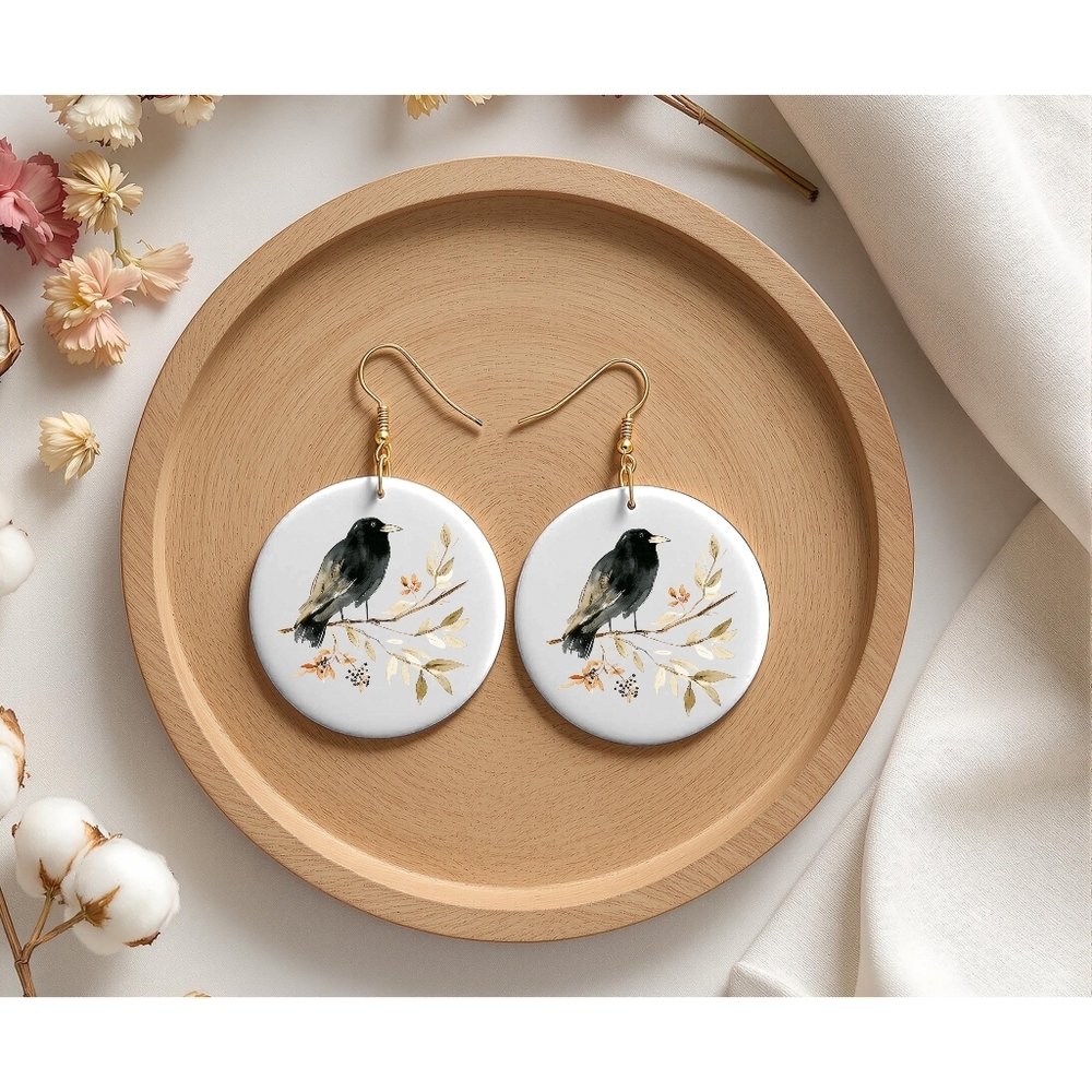 Elegant Bird Design Earrings Crow Halloween Design Jewelry
